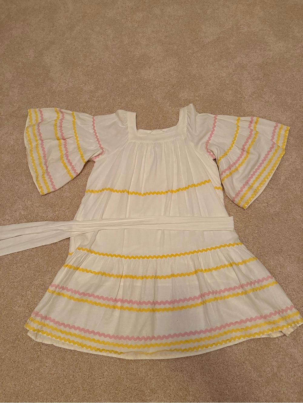 Lisa Marie Fernandez White Midi Dress with Yellow & Pink Ric Rac